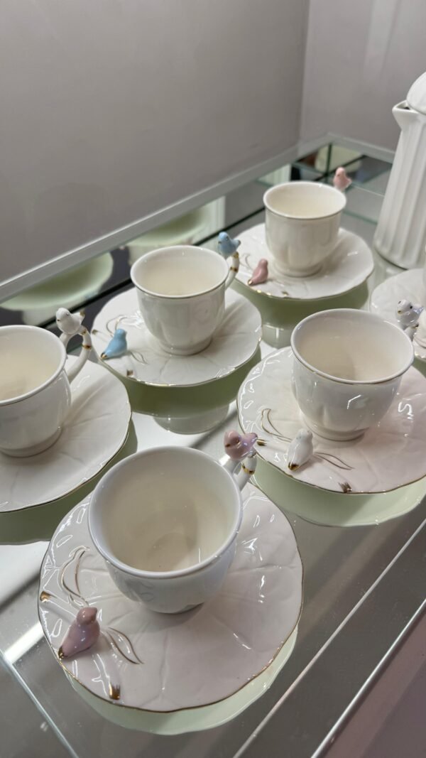 CONJUNTO C/ 6 XICARAS CAFÉ PORCELANA BIRDS PLATE BRAN WOLFF - Imagem 3