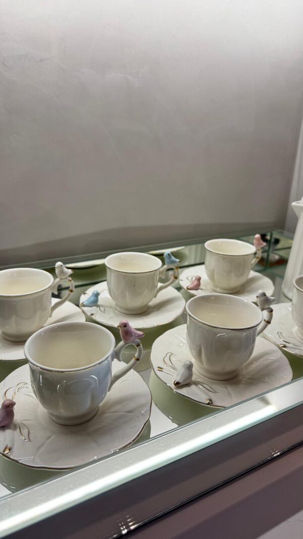 CONJUNTO C/ 6 XICARAS CAFÉ PORCELANA BIRDS PLATE BRAN WOLFF - Imagem 2