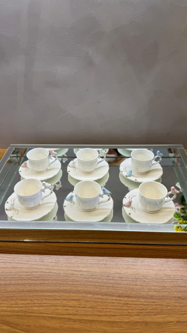 CONJUNTO C/ 6 XICARAS CAFÉ PORCELANA BIRDS PLATE BRAN WOLFF